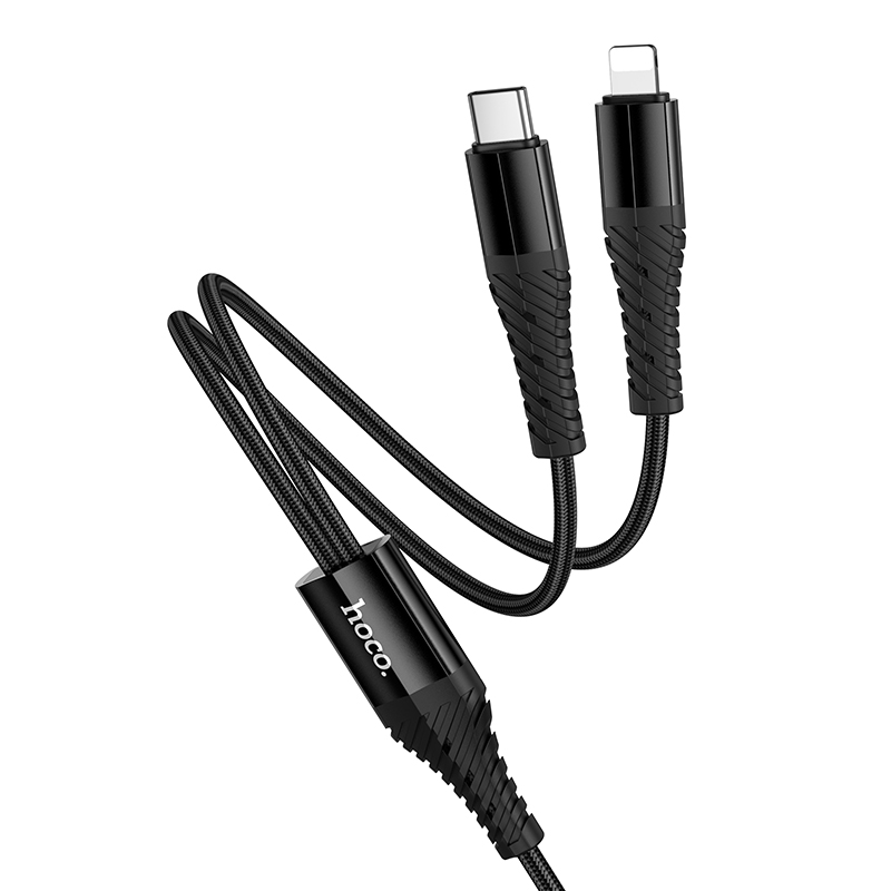 Кабель USB-C HOCO X123 Victory 2 в 1 Type-C - Type-C + Lightning, 5V/3A, 1 м, черный фото