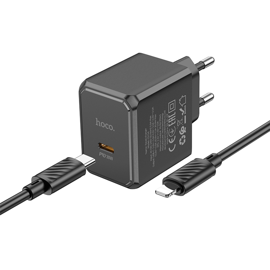 Сетевое зарядное устройство HOCO CS15A Ocean 1xUSB-C с Кабелем Type-C - Lightning, 30W, черный фото