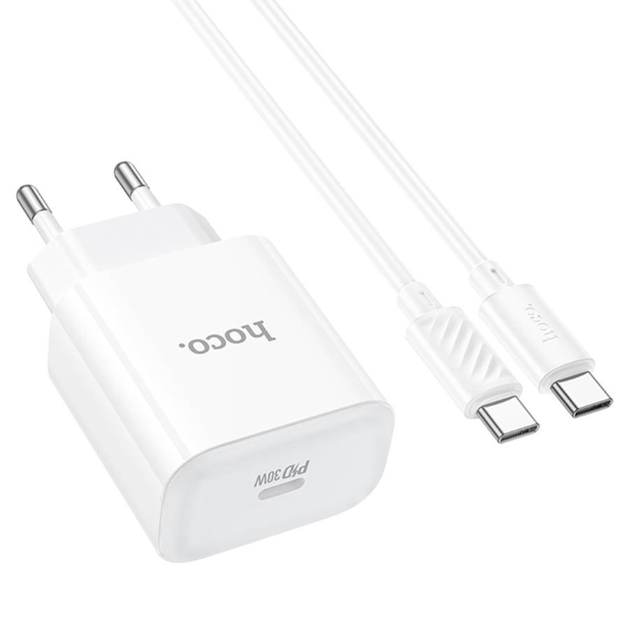 Сетевое зарядное устройство HOCO C76A Pro Majestic 1xUSB-C с Кабелем Type-C - Type-C, 30W, белый фото