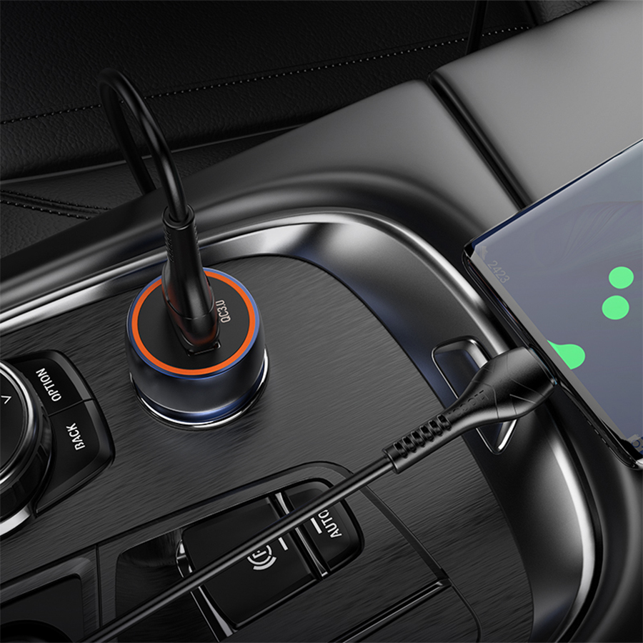 Автомобильное зарядное устройство HOCO Z46 Blue shield, 1xUSB с Кабелем USB - Type-C, 18W, серый металлик фото