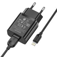 Сетевое зарядное устройство BOROFONE BA52A Gamble 1xUSB с Кабелем USB - Lightning, 2.1A, черный фото