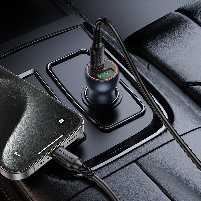 Автомобильное зарядное устройство BOROFONE BZ32B Fresh, 1xUSB + 1xUSB-C, 48W, серый металлик фото