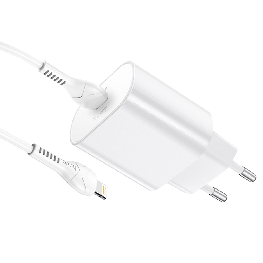 Сетевое зарядное устройство HOCO N22 Jetta 1xUSB-C с Кабелем Type-C - Lightning, 25W, белый фото