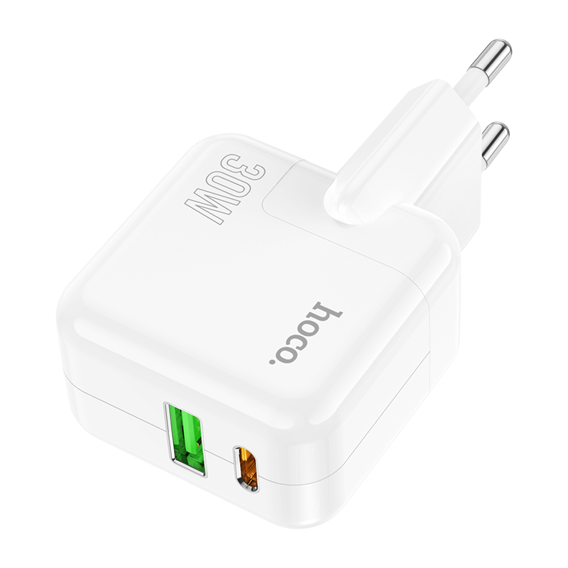 Сетевое зарядное устройство HOCO C111A Lucky 1xUSB + 1xUSB-C, 3A, 30W, белый фото