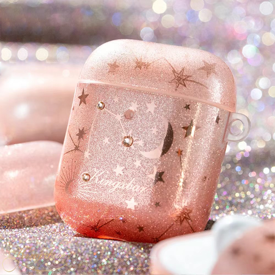 Чехол силиконовый Kingxbar Swarovski для Airpods 2, розовые блестки, созвездие (32) фото