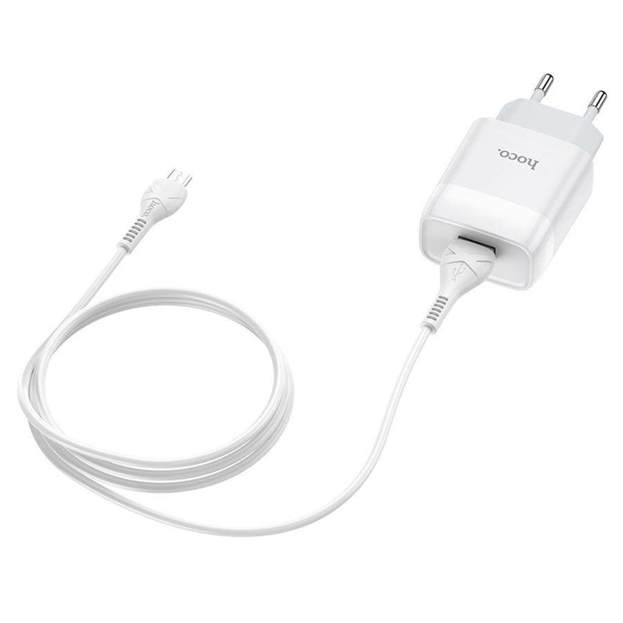 Сетевое зарядное устройство HOCO C72A Glorius single 1xUSB с Кабелем USB - Micro, 2.1A, 10W, белый фото