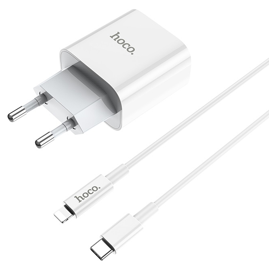 Сетевое зарядное устройство HOCO C76A Plus Speed 1xUSB-C с Кабелем Type-C - Lightning, 3A, 20W, белый фото
