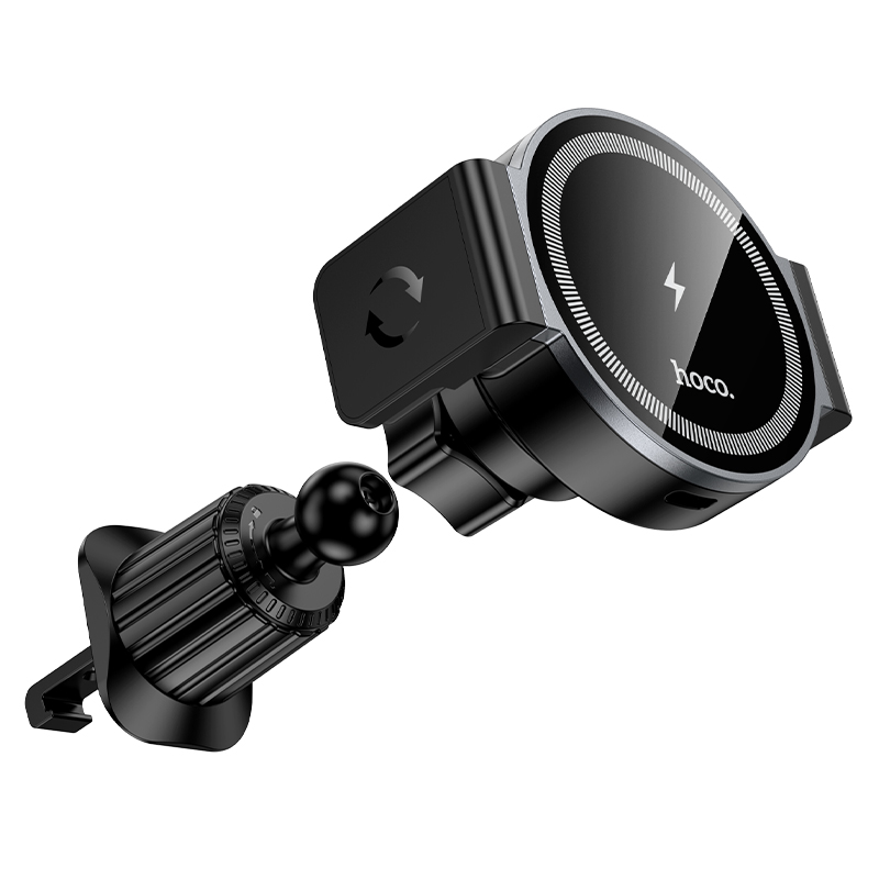 Автомобильный держатель HOCO HW35 Power, магнитный с беспроводной зарядкой, 15W, на воздуховод, черный фото