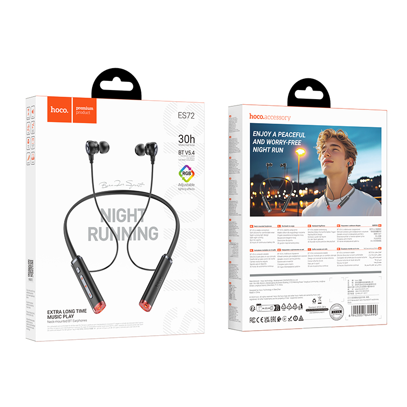 Беспроводные наушники для спорта HOCO ES72 Benevolent, Bluetooth, черный фото