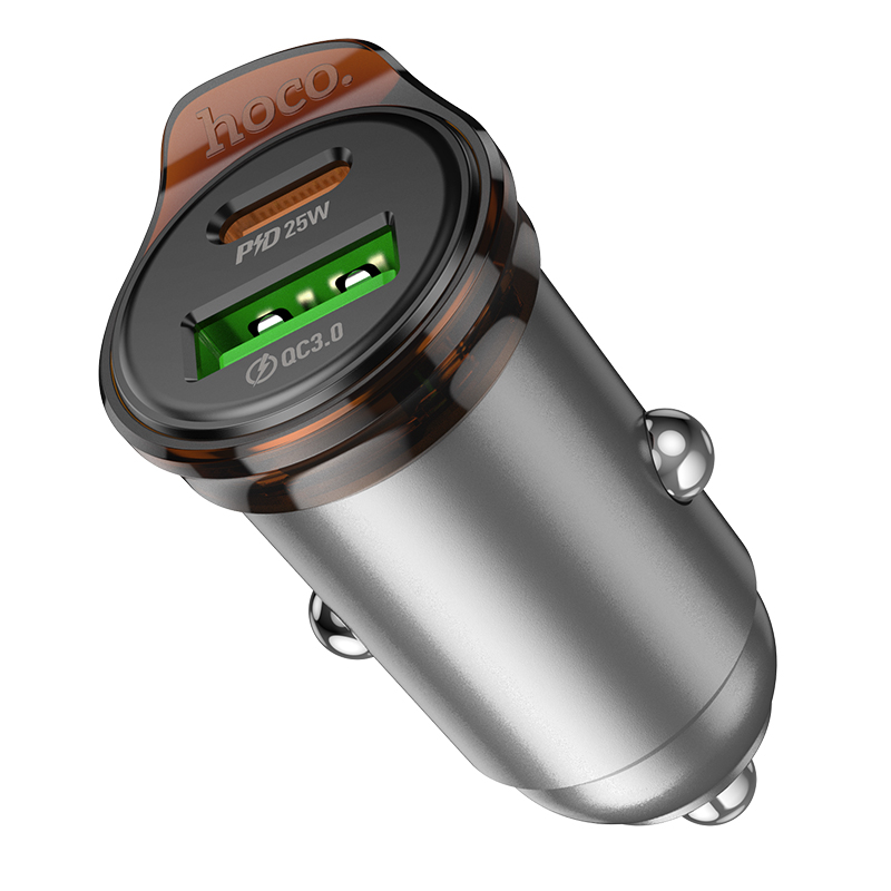 Автомобильное зарядное устройство HOCO NZ16A Rigorous, 1xUSB + 1xUSB-C, 43W, серый металлик фото