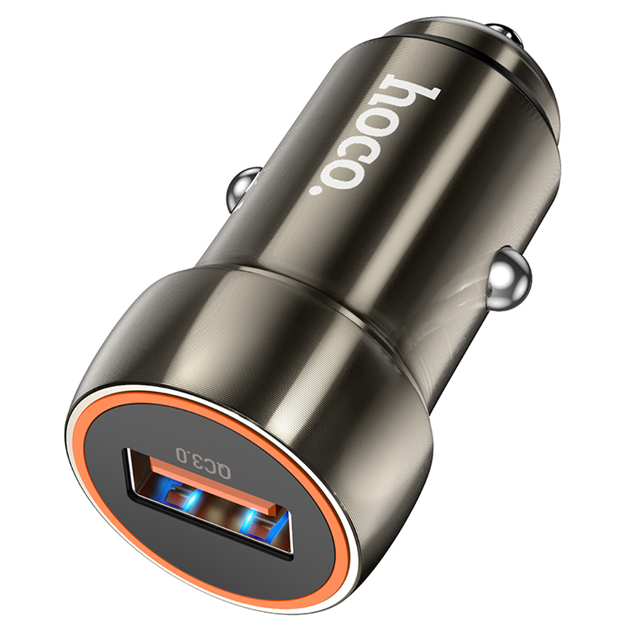 Автомобильное зарядное устройство HOCO Z46 Blue shield, 1xUSB, 18W, серый металлик фото
