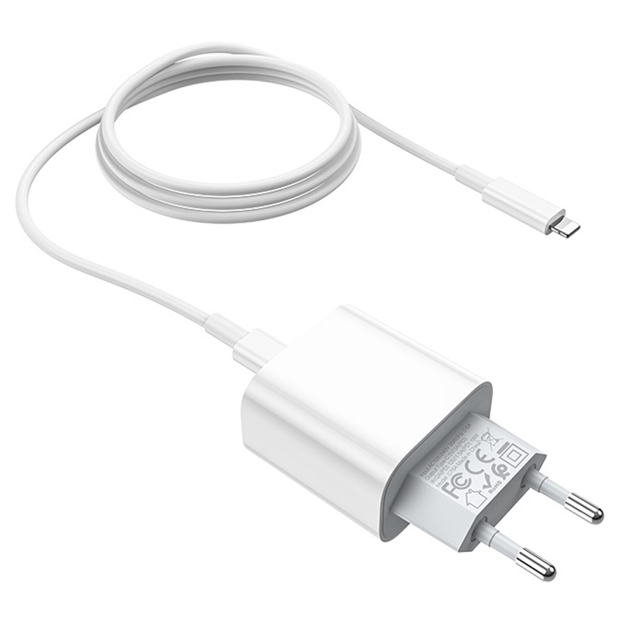 Сетевое зарядное устройство HOCO C76A Plus Speed 1xUSB-C с Кабелем Type-C - Lightning, 3A, 20W, белый фото