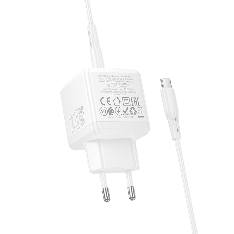 Сетевое зарядное устройство BOROFONE BN18 Intenso 1xUSB-C с Кабелем Type-C - Type-C, 20W, белый фото