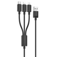 Кабель USB HOCO X74 3 в 1 USB - Type-C + Lightning + MicroUSB, 2А, 1 м, черный фото