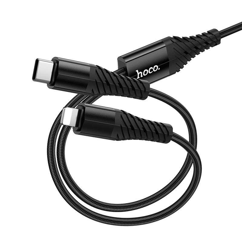 Кабель USB-C HOCO X123 Victory 2 в 1 Type-C - Type-C + Lightning, 5V/3A, 1 м, черный фото