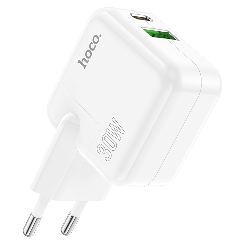 Сетевое зарядное устройство HOCO C111A Lucky 1xUSB + 1xUSB-C, 3A, 30W, белый фото