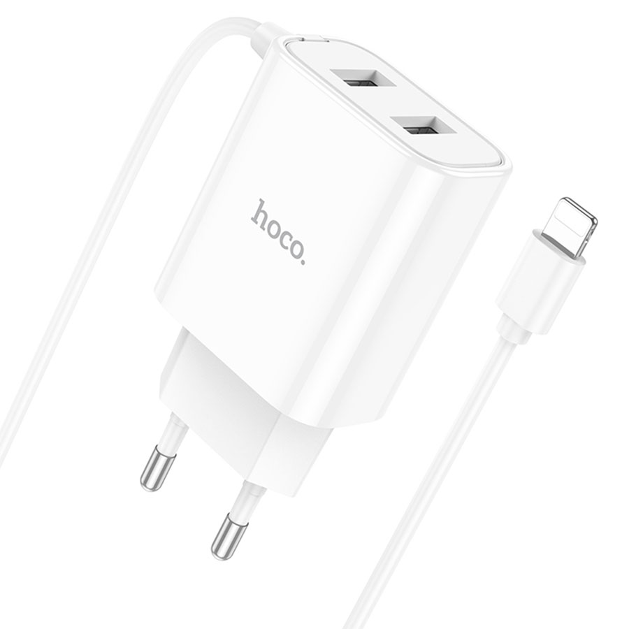 Сетевое зарядное устройство HOCO C103A Courser 2xUSB с Кабелем Lightning, 2.1A, 10.5W, белый фото