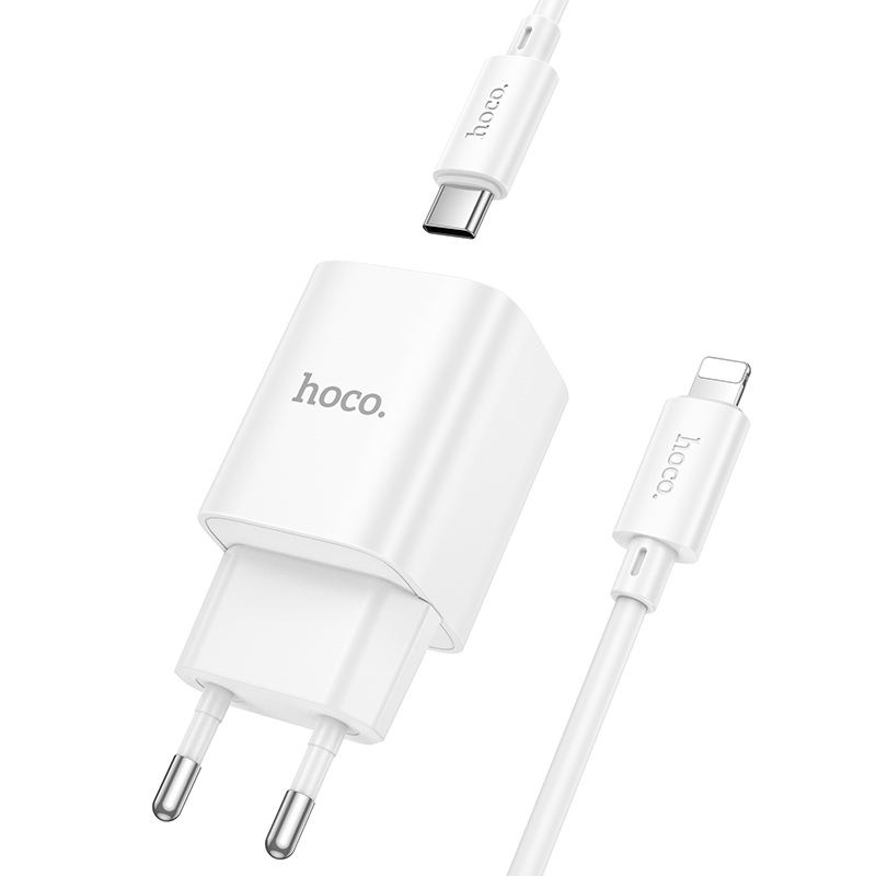 Сетевое зарядное устройство HOCO C149A Charm 1xUSB + 1xUSB-C с Кабелем Type-C - Lightning, 3A, 30W, белый фото