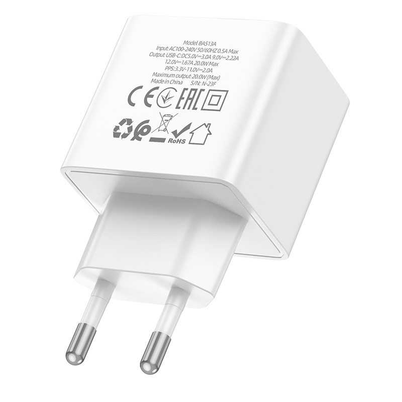 Сетевое зарядное устройство BOROFONE BAS13A Erudite 1xUSB-C, 20W, белый фото