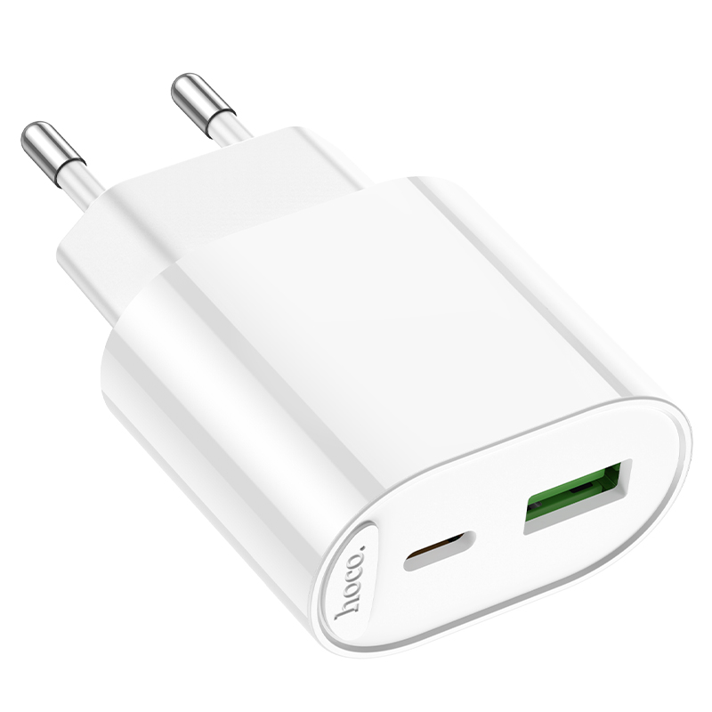 Сетевое зарядное устройство HOCO C109A Fighter 1xUSB + 1xUSB-C, 3A, 20W, белый фото