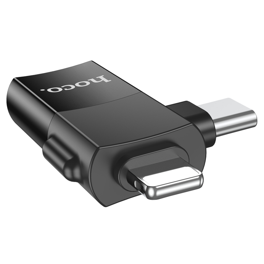 Переходник/Адаптер HOCO UA17 Type-C (m) / Lightning (m) - USB (f), черный фото