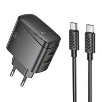 Сетевое зарядное устройство HOCO CS63A Bright 1xUSB + 1xUSB-C с Кабелем Type-C - Type-C, 65W, черный фото