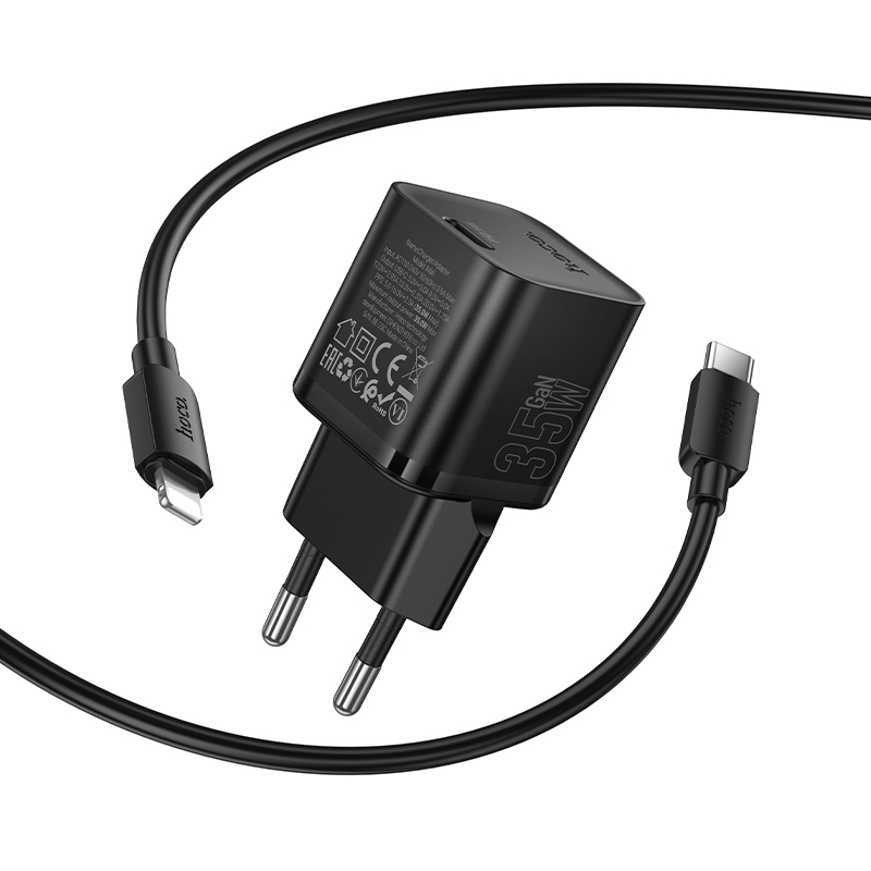 Сетевое зарядное устройство HOCO N66 Ingenious 1xUSB-C с Кабелем Type-C - Lightning, 35W, черный фото
