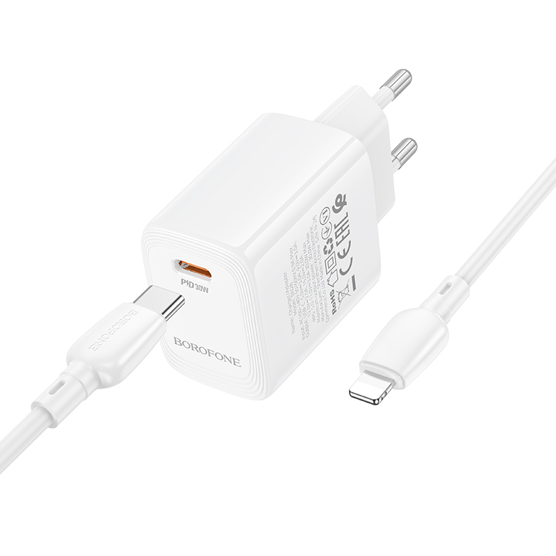 Сетевое зарядное устройство BOROFONE BN28 Fuente 1xUSB-C с Кабелем Type-C - Lightning, 30W, белый фото