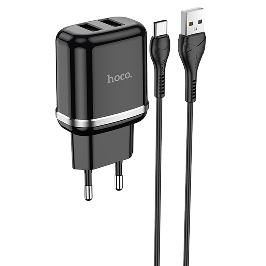 Сетевое зарядное устройство HOCO N4 Aspiring 2xUSB с Кабелем USB - Type-C, 2.4A, 10.8W, черный фото