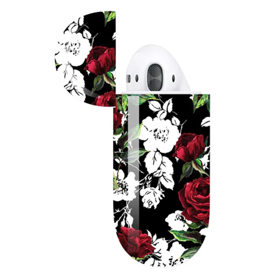 Чехол пластиковый Kingxbar со шнурком для Airpods 2, черный, розы (22) фото