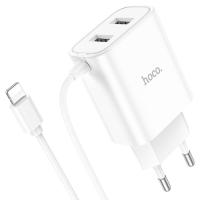 Сетевое зарядное устройство HOCO C103A Courser 2xUSB с Кабелем Lightning, 2.1A, 10.5W, белый фото