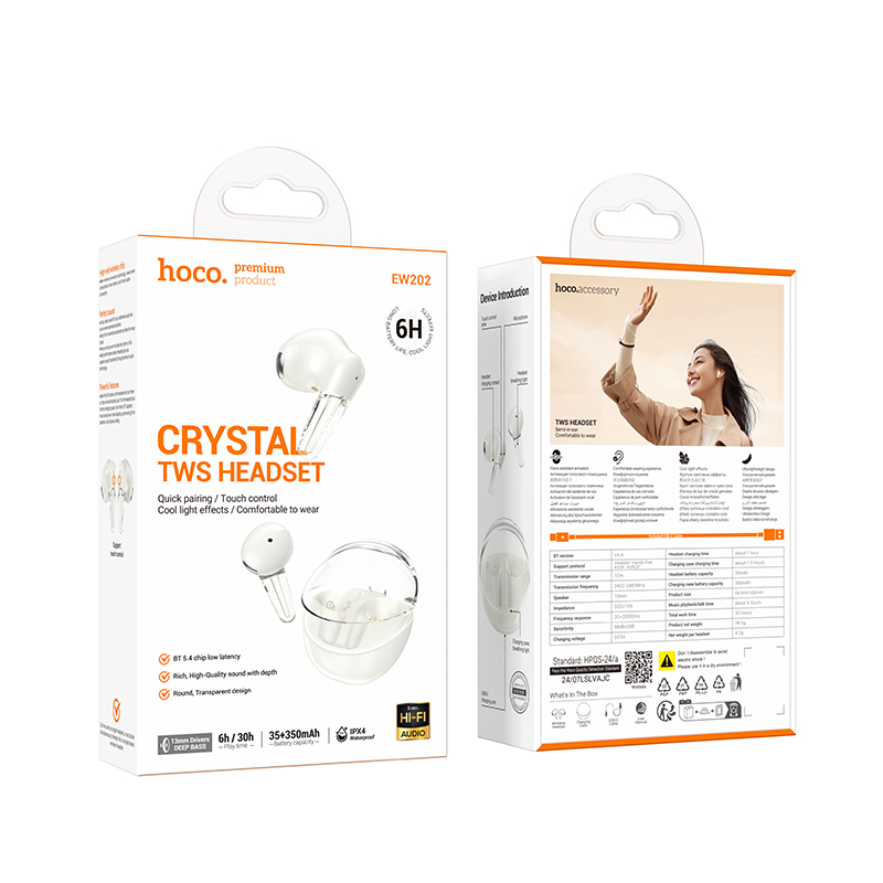 Беспроводные наушники TWS HOCO EW202 Magic, Bluetooth 5.4, белый фото