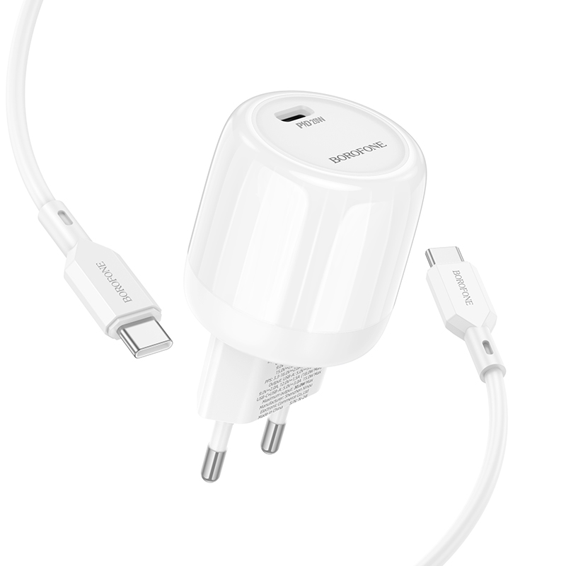 Сетевое зарядное устройство BOROFONE BA92A Lustrous 1xUSB-C с Кабелем Type-C - Type-C, 20W, белый фото