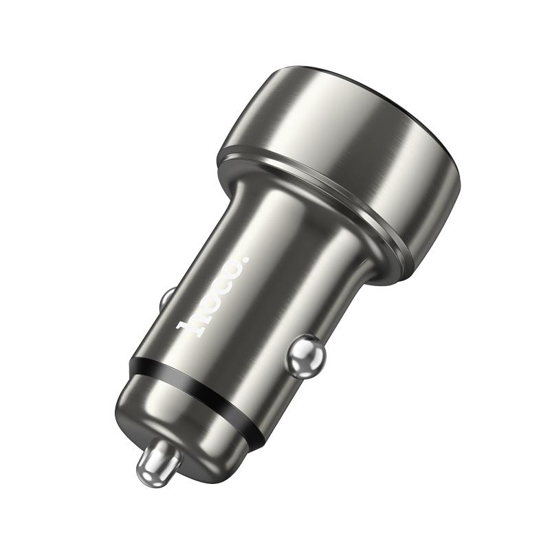 Автомобильное зарядное устройство HOCO Z50 Leader, 1xUSB + 1xUSB-C, 48W, серый металлик фото