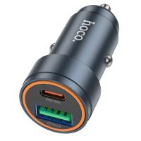 Автомобильное зарядное устройство HOCO Z57A Glorious, 1xUSB + 1xUSB-C, 3A, 30W, серый металлик фото