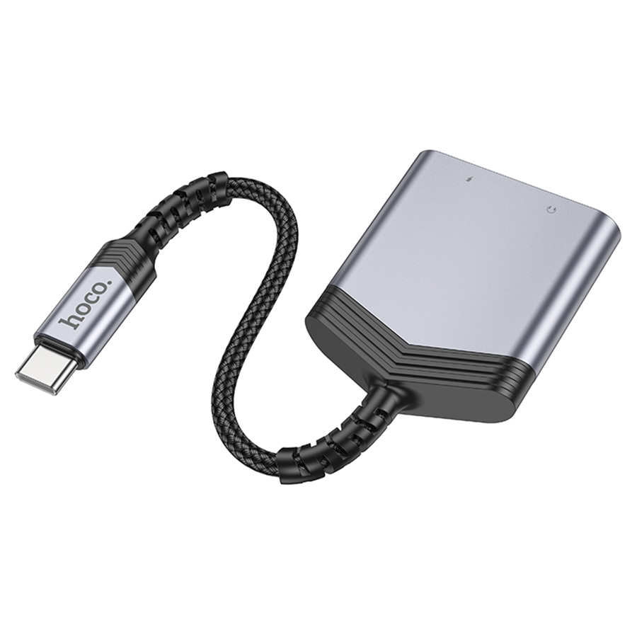 Переходник/Адаптер HOCO LS40 Type-C (m) - Dual Type-C (f), 8 см, серый металлик фото