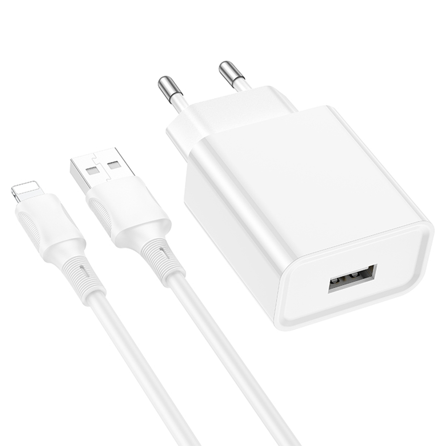 Сетевое зарядное устройство BOROFONE BA74A Aspirer 1xUSB с Кабелем USB - Lightning, белый фото