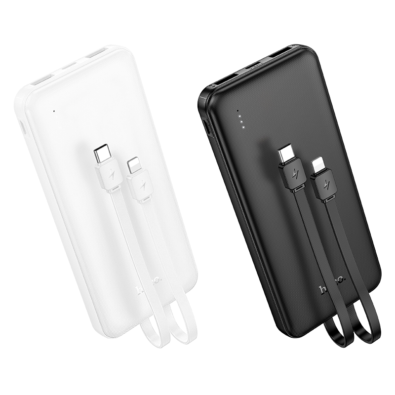 Портативный аккумулятор HOCO J118 Speed, встроенный кабель Lightning + Type-C, 10000 мА⋅ч, черный фото