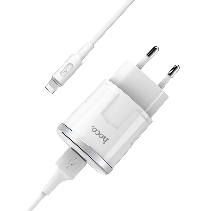 Сетевое зарядное устройство HOCO C37A Thunder 1xUSB с Кабелем USB - Lightning, 2.4A, 10.8W, белый фото
