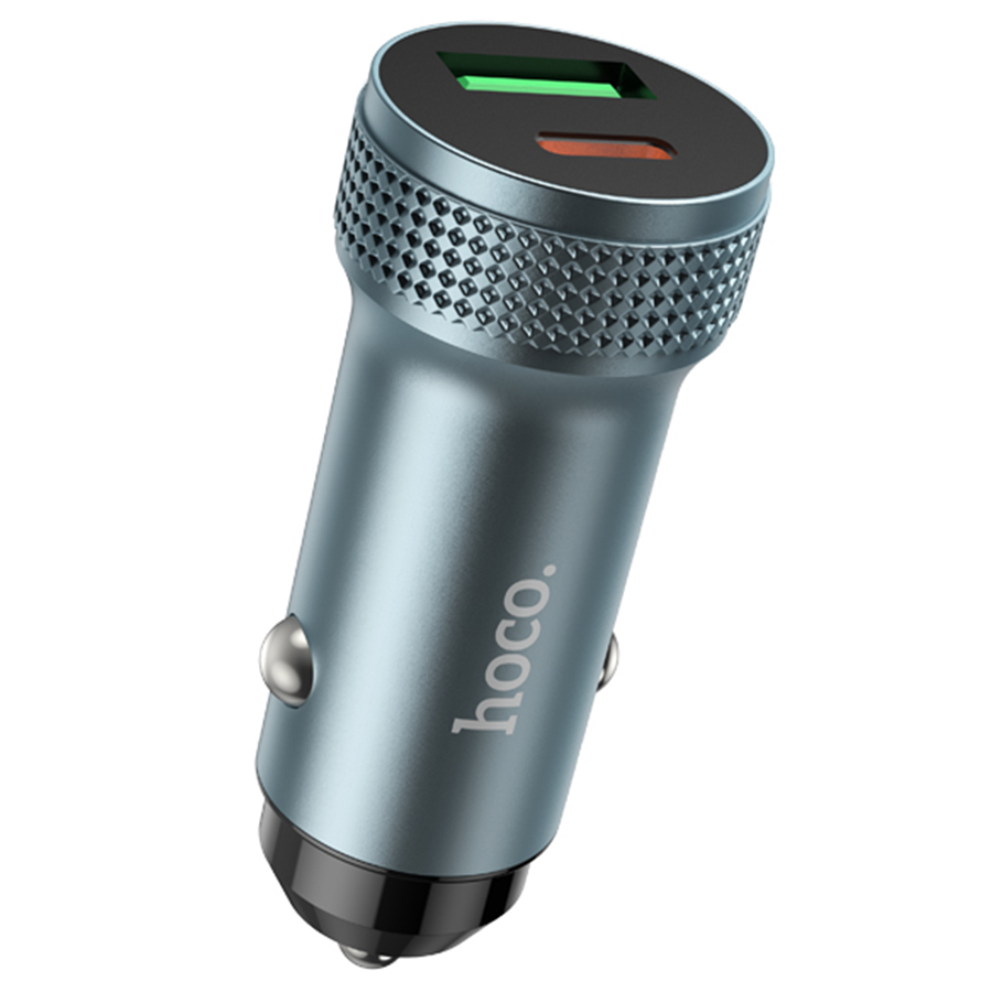Автомобильное зарядное устройство HOCO Z49B Level, 1xUSB + 1xUSB-C, 38W, серый металлик фото