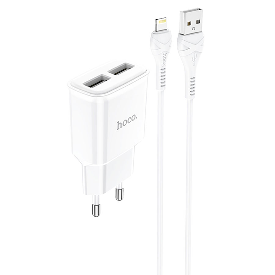 Сетевое зарядное устройство HOCO C88A Star 2xUSB с Кабелем USB - Lightning, 2.4A, 10.8W, белый фото