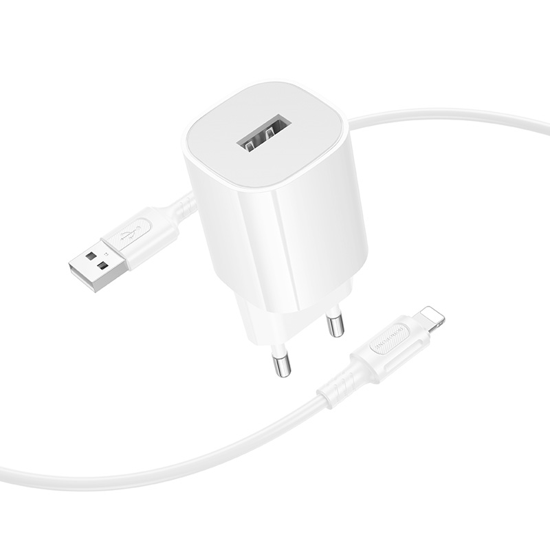 Сетевое зарядное устройство BOROFONE BA101A Pudding 1xUSB с Кабелем USB - Lightning, 2.1A, белый фото