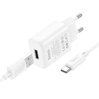 Сетевое зарядное устройство HOCO C134A Solid 1xUSB с Кабелем USB - Type-C, 2.4A, белый фото