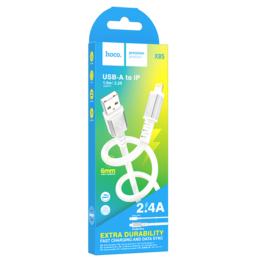 Кабель USB HOCO X85 Strength USB - Lightning, 2.4А, 1 м, белый фото