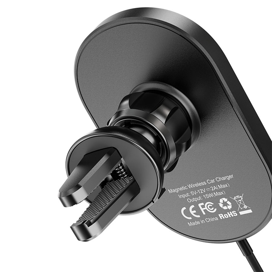 Автомобильный держатель HOCO CA90 Powerful magnetic, магнитный с беспроводной зарядкой, 15W, на воздуховод, черный фото