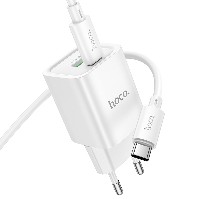 Сетевое зарядное устройство HOCO C149A Charm 1xUSB + 1xUSB-C с Кабелем Type-C - Type-C, 3A, 30W, белый фото