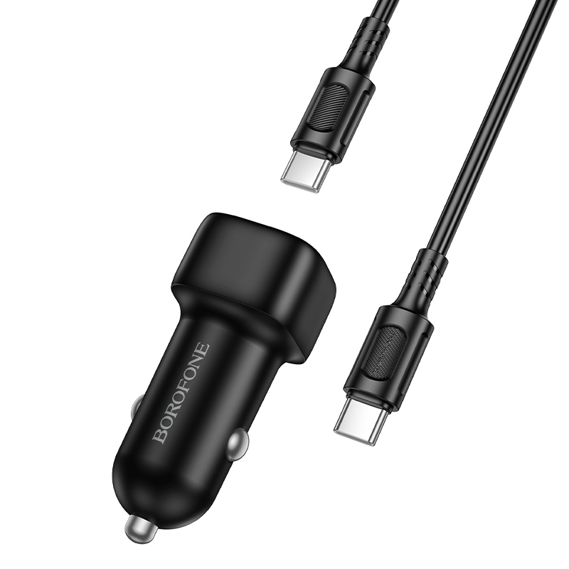 Автомобильное зарядное устройство BOROFONE BZ34B Cloud, 1xUSB + 1xUSB-C с Кабелем Type-C - Type-C, 38W, черный фото