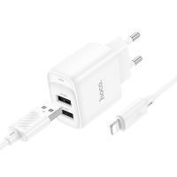 Сетевое зарядное устройство HOCO C141A Smart 2xUSB с Кабелем USB - Lightning, 2.1A, белый фото
