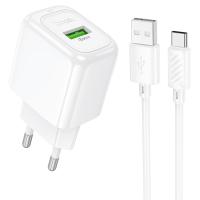Сетевое зарядное устройство HOCO CS52A Surplus 1xUSB с Кабелем USB - Type-C, 18W, белый фото