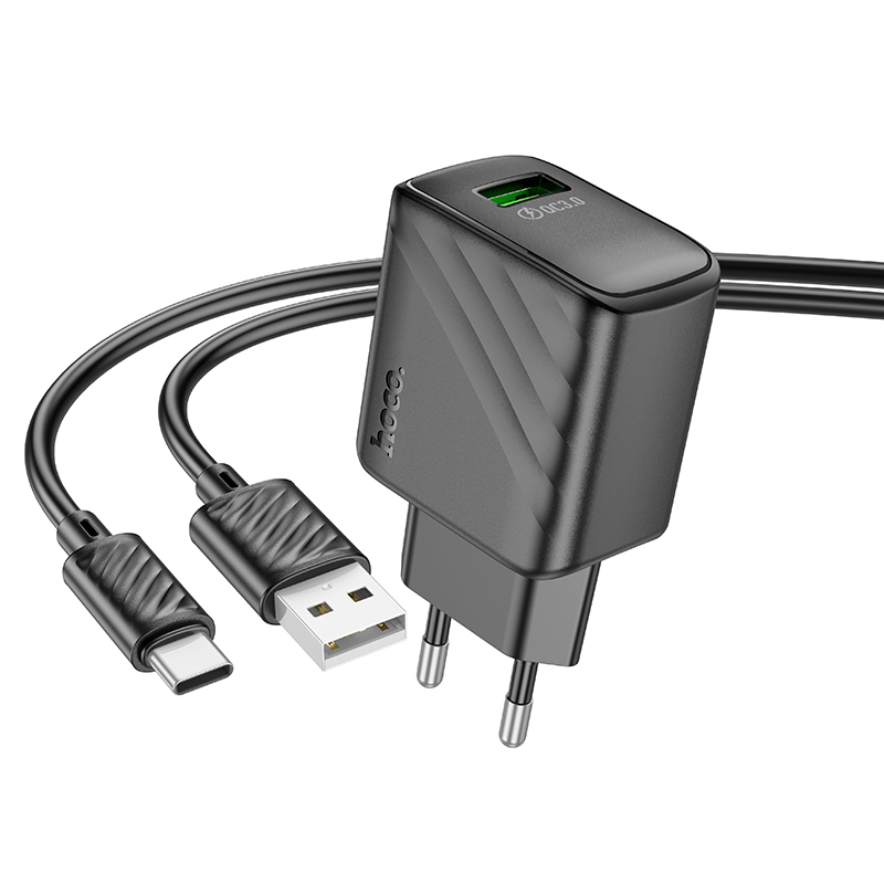 Сетевое зарядное устройство HOCO CS21A Rich 1xUSB с Кабелем USB - Type-C, 18W, черный фото